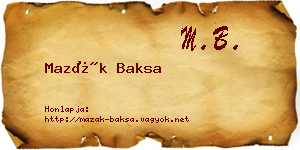 Mazák Baksa névjegykártya